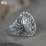 Silber Siegelring mit rotem Edelstein und kunstvollem Ornamentdesign S925