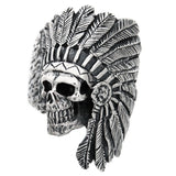 Skull Ring mit Indianer-Chef-Motiv aus Edelstahl Männlicher Tribal-Stil in Silber