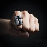 Herren Siegelring mit Goth Kreuz in Edelstah Dunkelgrau Matte Finish - Siegelring-shop