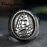 Gothic Segelboot Ring für Männer aus Edelstahlmaritimem Emblem