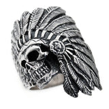 Skull Ring mit Indianer-Chef-Motiv aus Edelstahl Männlicher Tribal-Stil in Silber