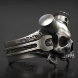 Herrenring im Steampunk-Stil mit Totenkopf-Design und Vintage-Metallfinish - Siegelring-shop