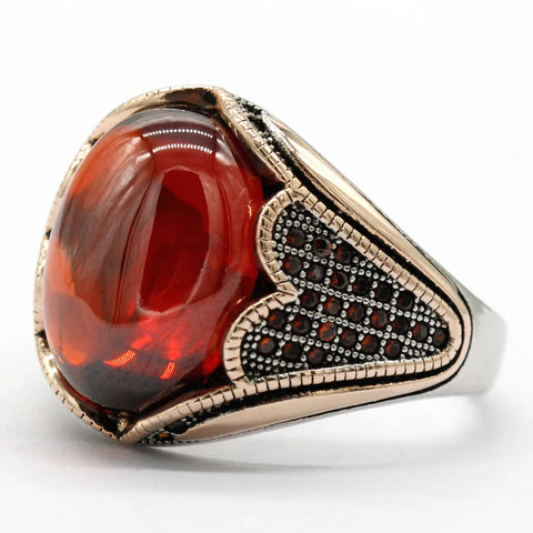 925 Silber Ring mit rotem Granatstein Türkischer Stil