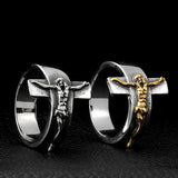 Herren-Signetring mit christlichem Kreuz in Gothic-StilZinklegierung - Siegelring-shop