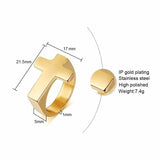 Herrenring mit flachem Kreuz in Hochglanz Edelstahl Goldfarben - Siegelring-shop