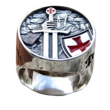 Herren-Siegelring aus Edelstahl mit Templerkreuz und Ritterschild in Silberoptik - Siegelring-shop