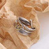 Retro Silberplattierter Kupfer Ring mit geöffneter Feder und "Route 66