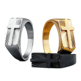 Edelstahlringe mit Kreuzverzierung Männer Fingerringe in Silber Gold und Schwarz - Siegelring-shop