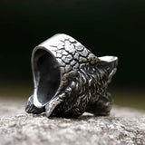 Ring aus Edelstahl mit kreativemWolf Head in Schwarz