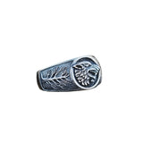 Viking-Ring aus Sterlingsilber mit Wolfsemblem und filigranem Blattdesign