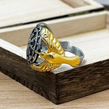 Odin's Crow Ring mit Norse Runes Edelstahl mit goldenen Drakkar-Design