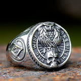 Freimaurer-Owl Skull Ring für Männer graviert mit Eule und Totenkopf