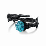 Schwarzer Thorn-Ring mit blauer Kristallrose für Männer