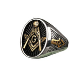 Herren Freimaurer-Siegelringe in Schwarz und Gold mit G-Emblem - Siegelring-shop