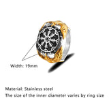 Odin's Crow Ring mit Norse Runes Edelstahl mit goldenen Drakkar-Design