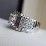 Hochwertiger weiß goldener Iced Out HipHop Ring mit großem CZ Stein - Siegelring-shop