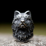 Ring aus Edelstahl mit kreativemWolf Head in Schwarz