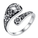 Gothic Skull Ring mit Blumenmuster aus 925er Sterlingsilbe