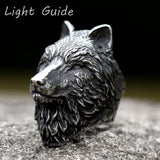 Ring aus Edelstahl mit kreativemWolf Head in Schwarz