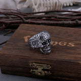 Herrenring aus Edelstahl im Gothic-Stil mit Schädel und Blumenmuster Gravur - Siegelring-shop