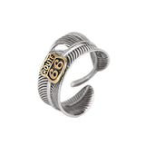 Retro Silberplattierter Kupfer Ring mit geöffneter Feder und "Route 66