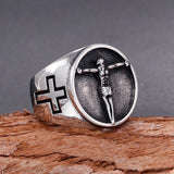 Jesus Kreuz Ring aus Edelstahl Biker Signet Ring mit detailgetreuer Gravu
