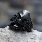 Herrenring im Vintage-Stil mit offenem Totenkopf aus dunklem Edelstahl - Siegelring-shop