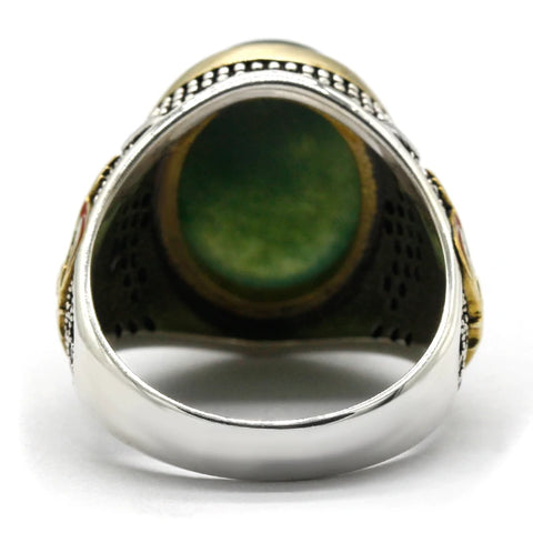 Türkischer Stil S925 Sterlingsilber Herrenring mit grünem Ony