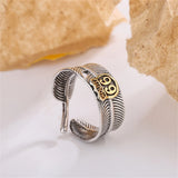 Retro Silberplattierter Kupfer Ring mit geöffneter Feder und "Route 66
