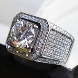 Hochwertiger weiß goldener Iced Out HipHop Ring mit großem CZ Stein - Siegelring-shop