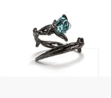 Schwarzer Thorn-Ring mit blauer Kristallrose für Männer