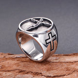 Jesus Kreuz Ring aus Edelstahl Biker Signet Ring mit detailgetreuer Gravu