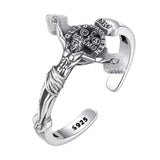 Ring aus 925 Sterling Silber mit Christusfigur Vintage St. Benedikt Amulett Ring