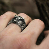 Silberne Thor-Hammer Ring für Herren mit antiken nordischen Runen