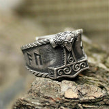 Silberne Thor-Hammer Ring für Herren mit antiken nordischen Runen