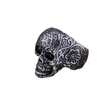Herrenring aus Edelstahl im Gothic-Stil mit Schädel und Blumenmuster Gravur - Siegelring-shop