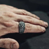 Viking-Ring aus Sterlingsilber mit Wolfsemblem und filigranem Blattdesign
