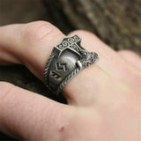 Silberne Thor-Hammer Ring für Herren mit antiken nordischen Runen