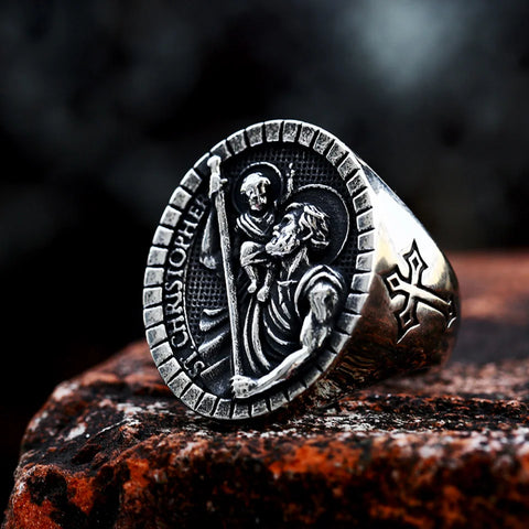 St. Christopher Kreuzring für Männer aus 316L Edelstahl