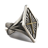 Handmade Herren Ring mit Kreuz-Emble Schwarz und Gold Verstellbar