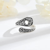 Gothic Skull Ring mit Blumenmuster aus 925er Sterlingsilbe
