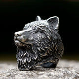 Ring aus Edelstahl mit kreativemWolf Head in Schwarz