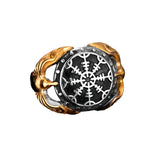 Odin's Crow Ring mit Norse Runes Edelstahl mit goldenen Drakkar-Design