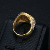 Hip Hop Iced Out Ring mit Dollarzeichen aus goldfarbenem Edelstahl und strahlendenKristallen für Herren - Siegelring-shop