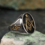 Herren Freimaurer-Siegelringe in Schwarz und Gold mit G-Emblem - Siegelring-shop