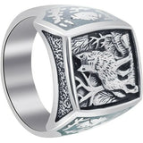 Herrenring aus Silber mit Wolfs-Emblem und Türkis-Einlagen im Southwestern-Stil