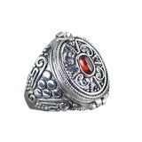 Silber Siegelring mit rotem Edelstein und kunstvollem Ornamentdesign S925