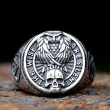 Freimaurer-Owl Skull Ring für Männer graviert mit Eule und Totenkopf