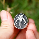 Herren-Siegelring mit Alien-Schädelmotiv aus Edelstahl in Schwarz und Silber - Siegelring-shop