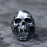 Herrenring im Vintage-Stil mit offenem Totenkopf aus dunklem Edelstahl - Siegelring-shop